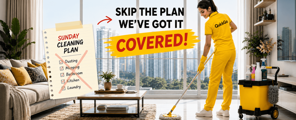 Home cleaning professional working in a modern Noida apartment