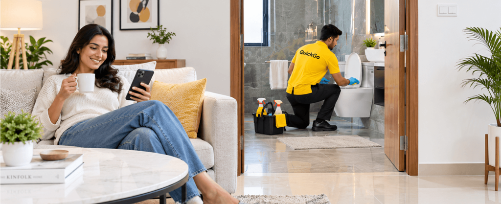 Regular bathroom cleaning by a verified professional through QuickGo