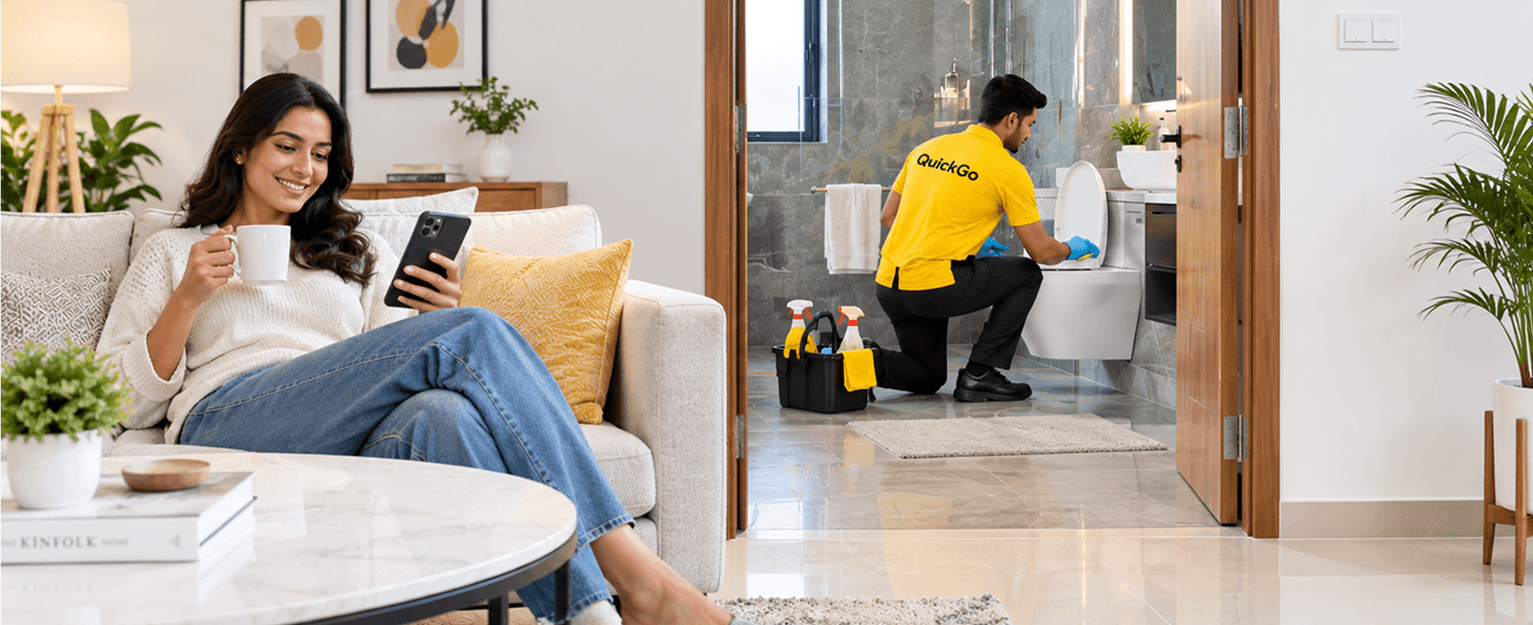Regular bathroom cleaning by a verified professional through QuickGo